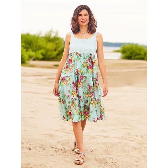 April Cornell Francesca Crochet Sundress Flowy Blue Boho Cottagcore Lagenlook XS - Picture 2 of 9